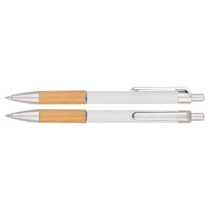 Długopis Jigga - biały/jasne drewno