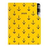 Kalendarz książkowy DESIGN dzienny B6 2025 - żółty - marynarski- kotwice