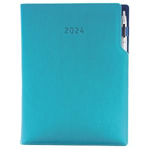 Kalendarz książkowy GEP z długopisem tygodniowy A4 2024 polski - turkusowy (niebieskie wnętrze)