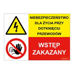 NIEBEZPIECZEŃSTWO DLA ŻYCIA PRZY... - WSTĘP ZAKAZNY!, ZNAK ŁĄCZONY, płyta PVC 2 mm, 210x148 mm