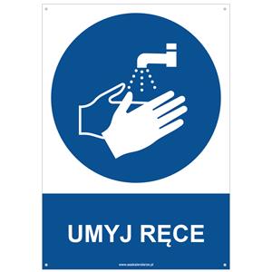 UMYJ RĘCE - znak BHP z dziurkami, płyta PVC A4, 2 mm