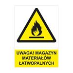 UWAGA! MAGAZYN MATERIAŁÓW ŁATWOPALNYCH - znak BHP, płyta PVC A4, 2 mm