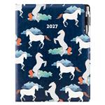 Diář DESIGN denní A4 2027 - modrý - koně