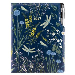 Diář DESIGN denní A4 2027 - modrý - vážky