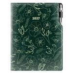 Diář DESIGN denní A4 2027 - zelená - Květiny