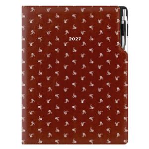 Diář DESIGN tydenní A4 2027 - hnědá - Bílý květ