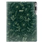 Diář DESIGN tydenní A4 2027 - zelená - Květiny
