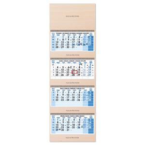 Drewniany czteromiesięczny kalendarz Kvatro Wood składany czeski ze spiralą 2027 - niebieski