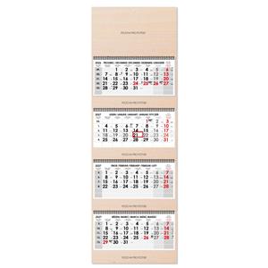 Drewniany czteromiesięczny kalendarz Kvatro Wood składany czeski ze spiralą 2027 - szary