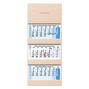 Drewniany trzymiesięczny kalendarz Trio Wood składany czeski ze spiralą 2027 - niebieski