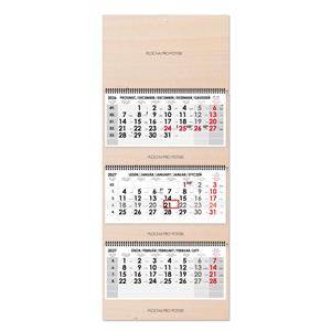 Drewniany trzymiesięczny kalendarz Trio Wood składany czeski ze spiralą 2027 - szary