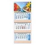 Drewniany trzymiesięczny kalendarz Trio Wood Wenecja składany czeski ze spiralą 2027 - niebieski