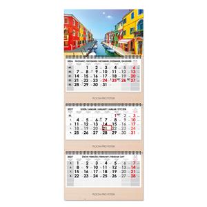 Drewniany trzymiesięczny kalendarz Trio Wood Wenecja składany czeski ze spiralą 2027 - szary