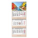 Drewniany trzymiesięczny kalendarz Trio Wood Wenecja składany czeski ze spiralą 2027 - szary