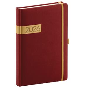 Dzienny kalendarz książkowy 2026 A5 Twill - bordowo-złoty