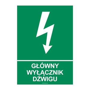 GŁÓWNY WYŁĄCZNIK DŹWIGU, płyta PVC 2 mm, 210x297 mm