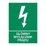 GŁÓWNY WYŁĄCZNIK PRĄDU, naklejka 210x297 mm