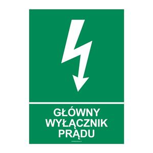 GŁÓWNY WYŁĄCZNIK PRĄDU, płyta PVC 1 mm, 148x210 mm