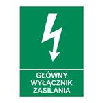 GŁÓWNY WYŁĄCZNIK ZASILANIA, naklejka 210x297 mm