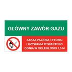 GŁÓWNY ZAWÓR GAZU - ZAKAZ PALENIA TYTONIU..., ZNAK ŁĄCZONY, płyta PVC 2 mm 150x75 mm