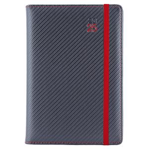 Kalendarz książkowy ELASTIC dzienny B6 2025 CZ/SK - grafit/czerwona gumka