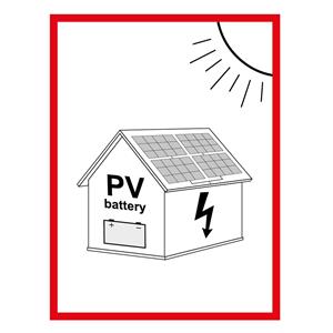 Instalacja fotowoltaicza z baterią- znak BHP, płyta PVC 0,5 mm (A6) 105 x 148 mm