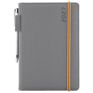 Kalendarz książkowy AMOS dzienny A5 2027 polski - szary/pomarańczowa gumka