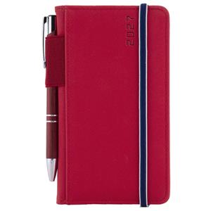 Kalendarz książkowy AMOS tygodniowy kieszonkowy 2027 czeski - czerwony/niebieska gumka