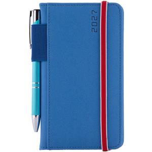 Kalendarz książkowy AMOS tygodniowy kieszonkowy 2027 czeski - niebieski/czerwona gumka