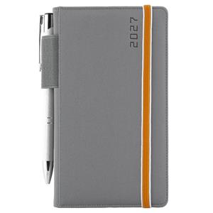 Kalendarz książkowy AMOS tygodniowy kieszonkowy 2027 słowacki?? - szary/pomarańczowa gumka