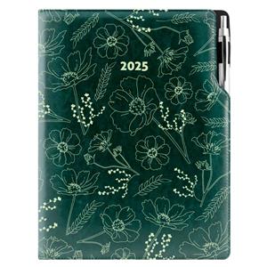 Kalendarz książkowy DESIGN dzienny A4 2025 polski - zielony - kwiatki