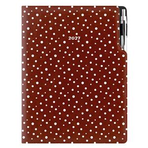 Kalendarz książkowy DESIGN dzienny A4 2027- brązowy - kropki