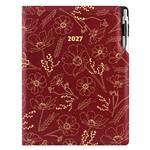 Kalendarz książkowy DESIGN dzienny A4 2027 polski - bordo - kwiaty