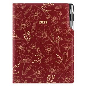 Kalendarz książkowy DESIGN dzienny A4 2027 polski - bordo - kwiaty