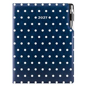 Kalendarz książkowy DESIGN dzienny A4 2027 polski - granatowy - groszki