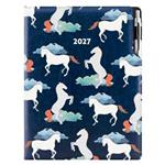 Kalendarz książkowy DESIGN dzienny A4 2027 polski - granatowy - konie