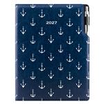 Kalendarz książkowy DESIGN dzienny A4 2027 polski - granatowy - marynarski- kotwice