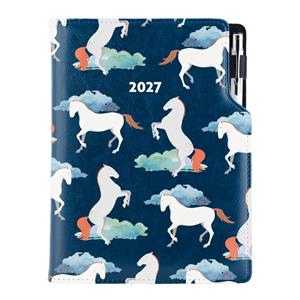 Kalendarz książkowy DESIGN dzienny A5 2027 czeski - niebieski - koń