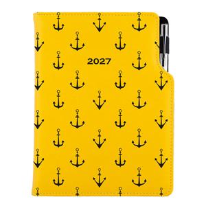 Kalendarz książkowy DESIGN dzienny A5 2027 polski - żółty - marynarski- kotwice