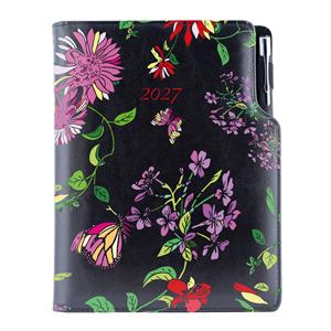 Kalendarz książkowy DESIGN dzienny B6 2027 polski - czarny - kwiaty
