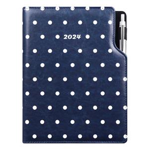 Kalendarz książkowy DESIGN tygodniowy A4 2024 polski - niebieski - groszki