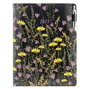 Kalendarz książkowy DESIGN tygodniowy A4 2027 - czarny - łąka