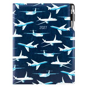 Kalendarz książkowy DESIGN tygodniowy A4 2027 czeski - granatowy - Samoloty
