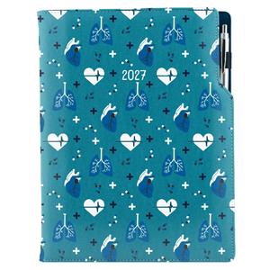 Kalendarz książkowy DESIGN tygodniowy A4 2027 czeski - turkusowy Doktor - serce