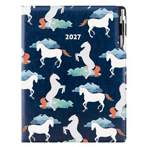 Kalendarz książkowy DESIGN tygodniowy A4 2027 - niebieski - koń