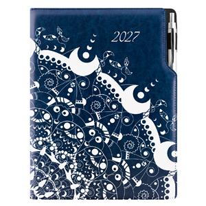 Kalendarz książkowy DESIGN tygodniowy A4 2027 - niebieski - ornament
