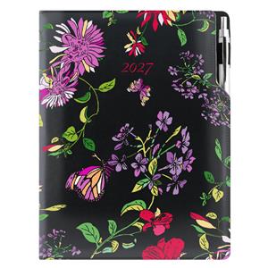 Kalendarz książkowy DESIGN tygodniowy A4 2027 polski - czarny - kwiaty