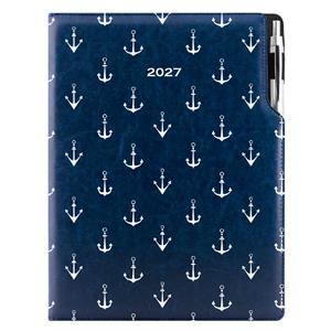 Kalendarz książkowy DESIGN tygodniowy A4 2027 polski - granatowy - marynarski- kotwice