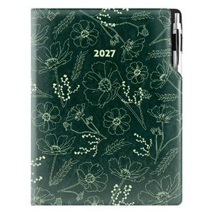 Kalendarz książkowy DESIGN tygodniowy A4 2027 - zielony - kwiatki