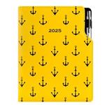 Kalendarz książkowy DESIGN tygodniowy B6 2025 - żółty - marynarski - kotwice